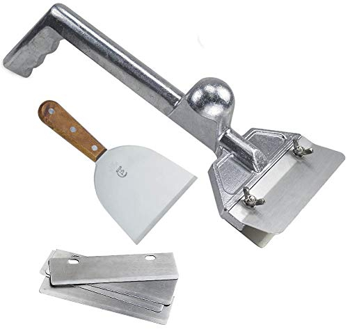 LRui Grillschaber, robustes Grillschaber-Set mit 5 Ersatzklingen und kleinem abgeschrägten Rand, Grillschaber, flache Oberseite, Grillzubehör, Grill-Reinigungsset