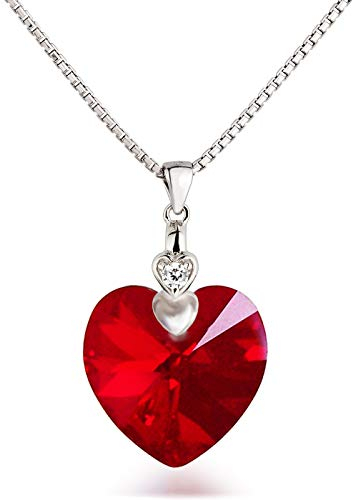 Schöner-SD Damen Kette Herz 925 Silber Marken-Kristall Herzanhänger Rot