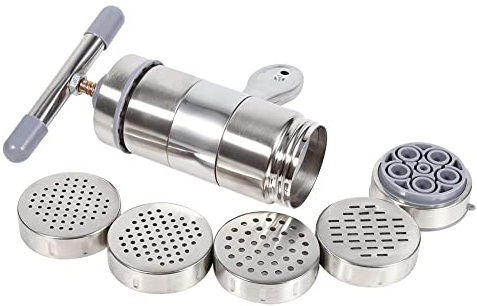 Pasta Maker Machine Edelstahl Manual Pasta Maker Tragbare manuell betriebene Fruchtsaftpresse Druckmaschine Haushaltsmaschine mit 5 Nudelform zur Herstellung von Spaghetti Fettuccine Nudeln