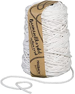 Halbach Seidenbänder recycelte Baumwollkordel | Breite 5mm Länge 80 Meter | Nachhaltiges Baumwollgarn für Makramee oder DIY Handwerk | Farbe: weiß