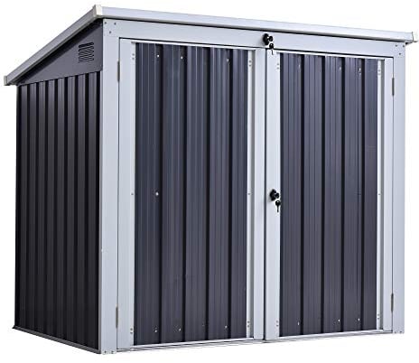 Outsunny 5ft x 3ft Garden 2-Bin Corrugated Steel Rubbish Storage Shed w/Locking Doors Lid Outdoor Hygienic Dustbin Unit Garbage Trash Cover