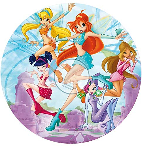 Für den Geburtstag ein Tortenbild, Zuckerbild mit dem Motiv: Winx Feen Elfen, Essbares Foto für Torten, Fondant, Tortenaufleger Ø 20cm, 0534w