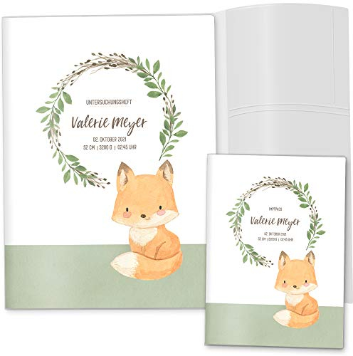 OLGS U-Heft und Impfpasshüllen Set 3-teilig | Cute Forest Fuchs | Untersuchungsheft Hülle & Impfpasshülle schöne Geschenkidee personalisierbar mit Namen und Geburtsdatum (U-Heft Set, personalisiert)
