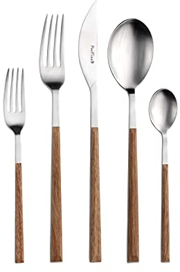 Pintinox Kyoto Satin Set 30 Couverts Acier sans Nickel composé de 6 cucc, 6 plateaux de table, 6 tasses, 6 cucc, 6 cucc, 6 fourches douces Couleur teck
