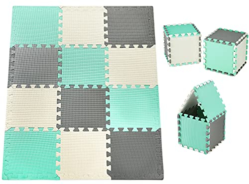 Moby-System Puzzlematte Baby Spielmatte - Schadstofffreie Krabbeldecke für Baby, 120 x 90 x 1,2 cm - Wasserdicht, Geruchlos, Weich - Für Jungen & Mädchen