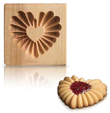 AEGYPIUS Keksformen aus Holz für Weihnachten, 9,9 cm Herz-Design, Keksstempel