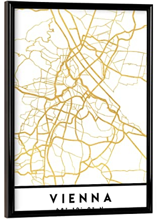artboxONE Poster mit schwarzem Rahmen 18x13 cm Städte Vienna Austria Street MAP Art - Bild Vienna City Coordinates