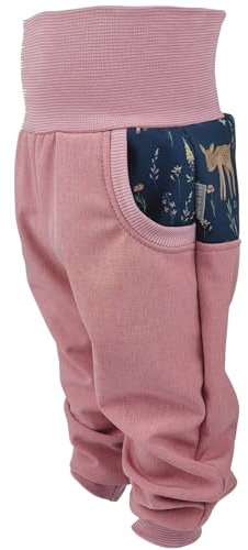 Lilakind“ Baby Kinder Softshell Hose Rosa Meliert mit Taschen Blau Rehe Gr. 98/104 - Made in Germany