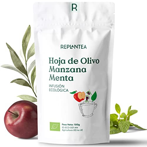INFUSION DE OLIVO, MANZANA Y MENTA 100% Ecológica 100g (50 Tazas) | HOJAS DE OLIVO Infusión con Hibisco y Hierbabuena REPLANTEA®