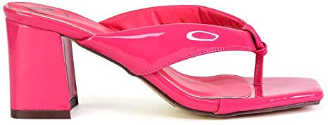 ESSEX GLAM Womens Toe Post Low Heel Mules Ladies Square Toe Casual Summer Slip On Sandals Size 3-8 Hot Pink