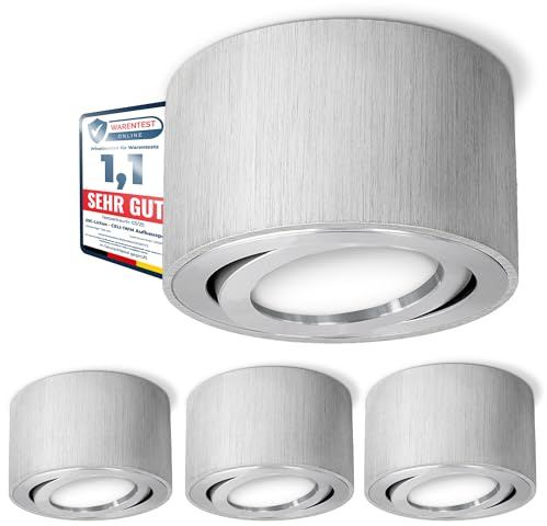SSC-LUXon 4x CELI-1A Aufbauspot flach Alu gebürstet Ø80x50mm Aufputz Spot - Aufbauleuchte schwenkbar Fassung für 1x LED Modul