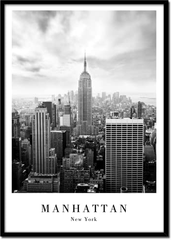 Rahmenbild New York Manhattan 50 x 70 cm | Skyline mit Aussicht auf Empire State Building | Wandbild mit Rahmen und Plexiglasscheibe im Hochformat | geeignet für Wohnzimmer Schlafzimmer Flur & Büro