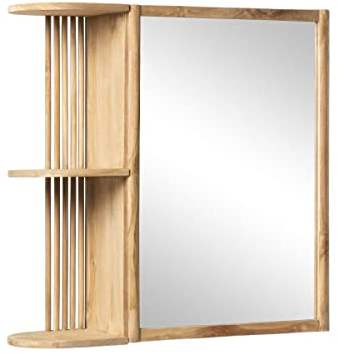 Vente-unique-Spiegelschrank Bad mit Ablagen - Teakholz - Naturfarben - CIMAHI