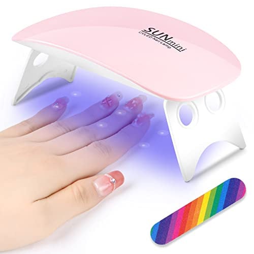 URAQT Mini Gel Nail Lamp, Portable 6W UV LED Gel Nail Dryer with Nail File, Curing Lamp Professional Nail Art Tool Accessory for All Gel Nail Polish, Quick-Drying Manicure Home