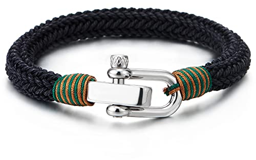 COOLSTEELANDBEYOND Große Schwarz Braun Grün Schraube Anker Armband Damen Herren, mit Geflochtene Strap Baumwolle, Nautisch Matrose Wickeln