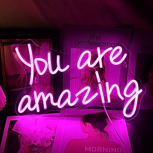 QiaoFei Led You Are So Amazing Panneau néon alimenté par USB avec variateur d'intensité pour chambre, maison, bar, décoration murale, fête, fenêtre, salon, décoration murale (rose)