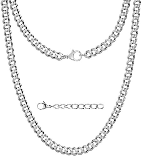 Silvadore Silver Chain Mens Necklace (6mm, 20in) - Real 925 Silver Plated Stainless Steel Cuban Link Curb Mens Chain - Solid Non-Tarnish Waterproof Jewellery Gift - (Velvet Pouch)