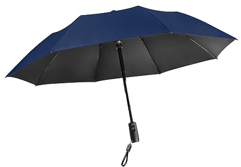 kowaku Faltschirm mit Ventilator, kompakter Regenschirm, 8 Rippen, Reiseschirm mit persönlichem Kühlventilator, Sonnenschutz-Regenschirm für Ausflüge, Marine