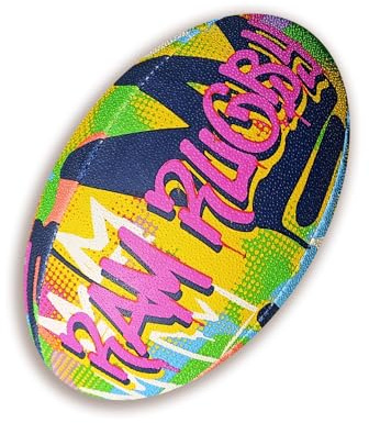 Ram Rugby – Club Quality Fun Graffiti Design - Squad Training Rugby Ball - Sizes 5, 4, 3, & Mini - 3ply, 3-D Grip – Junior Children Mini Youth Adult Gift Street Trainer