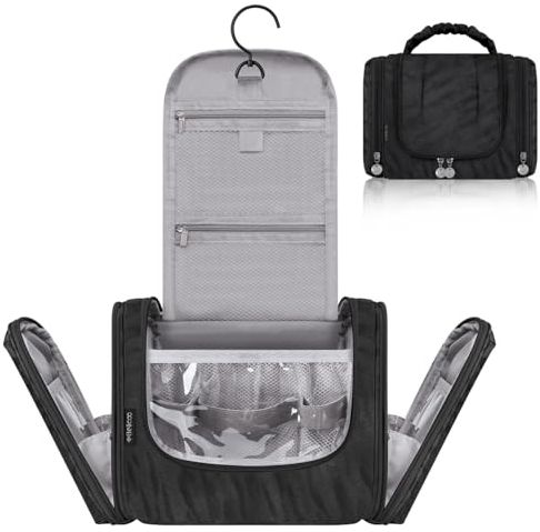 BELICOO Kulturbeutel zum Aufhängen - 8.6 Liter Kapazität, 5 Fächer Kosmetiktasche für Damen und Mädchen (Schwarz)