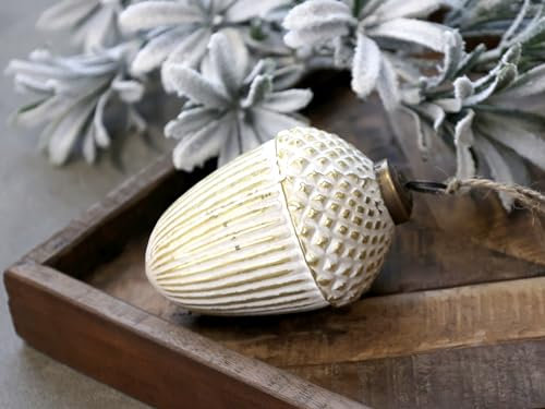 Antique Cream & Gold Acorn, Hanging Christmas Tree Decoration, Xmas Decor, Vintage Style Glass Hanging Xmas Decoration, Christmas Tree Decorations
