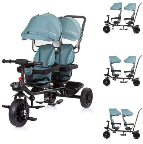 Chipolino Zwillingsdreirad Hip Hop, Zwei Kinder, bis 40 kg, Sitze 360° drehbar, Farbe:türkis