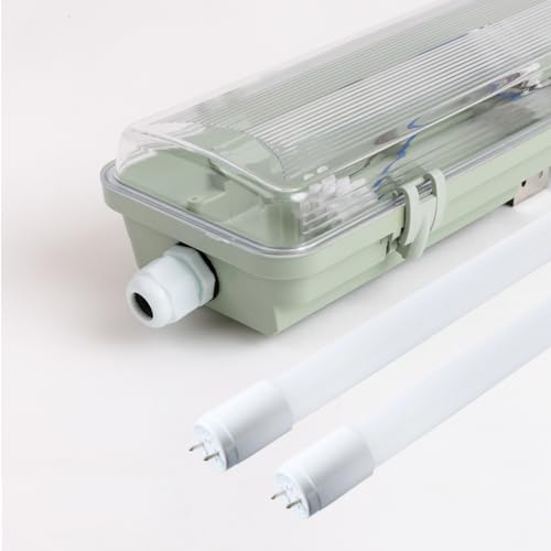 pureled LED Feuchtraumleuchte Wannenleuchte 120cm mit 2x 18W T8 Röhre 3600lm 4000K IP65… (Neutralweiß, 120cm mit LED Röhre)
