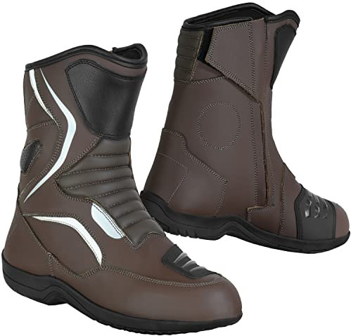 Vaster Moto Stivali da Motocross Uomo | Stivali Pelle Moto con Suola in Gomma | Stivali Moto Rider in Pelle Protezione Uomo CE Approved EN 13634:2017, marrone, 44 EU