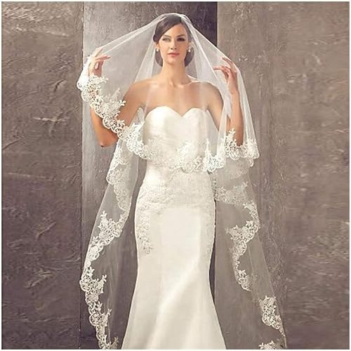 ROEDAX Schleier 1 Schicht Braut Tüll Spitze Rand Hochzeit Schleier mit Kamm Braut Tüll Schleier 300 cm Kopf Schleier für Fotoaufnahmen Schulter Schleier