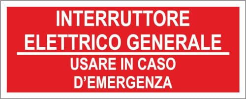 M-ITALY CARTELLO SEGNALETICO UNI - INTERRUTTORE ELETTRICO GENERALE ANTINCENDIO - Adesivo Extra Resistente, Pannello in Forex, Pannello In Alluminio (30x12, Adesivo)