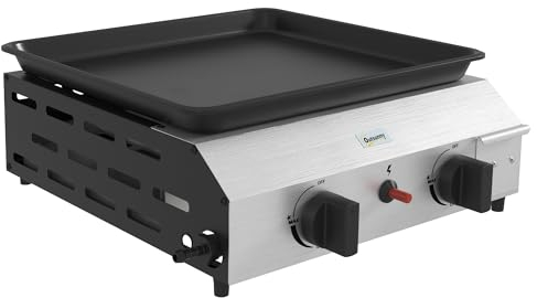 Outsunny - Plancha de gas de acero inoxidable esmaltado, 2 quemadores, 4,8 kW antiadherente, gran superficie de cocción, 40 x 34 cm, transportable