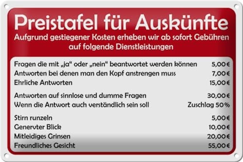 Schild Blech 30x20 cm - Made in Germany - Preistafel für Auskünfte Metall Deko Schild