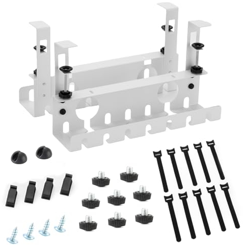 OSteed Under Desk Cable Management Tray 2 Pack White, No Drill Cord Organizer With Clamp for Wire Management, Home & Office Accessories
