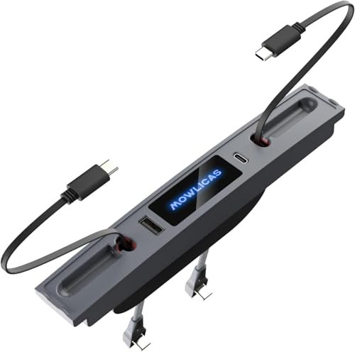 Mowlicas 2 USB-C-Lade-Hub für Tesla (Silbergrau), einziehbares 27-W-Schnellladegerät für iPhone 15 ist notwendiges Tesla-Modell 3/Y-Zubehör (2024–2021), aber nicht kompatibel mit Highland oder Juniper