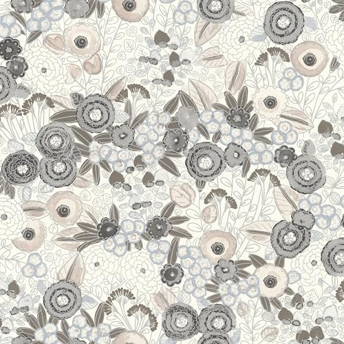 Rasch Tapeten 868920 - Vliestapete mit Blumen in Weiß, Beige, Blau und Grau aus der Kollektion Symphony - 10,05 m x 0,53 m (LxB)