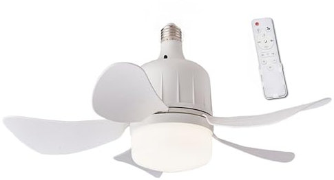Xijobido Ventilador de bombilla con control remoto,Ventilador de techo con casquillo de luz - Ventilador de bombilla pequeña con control remoto | Bombillas de ventilador creativas con 3 modos de luz,
