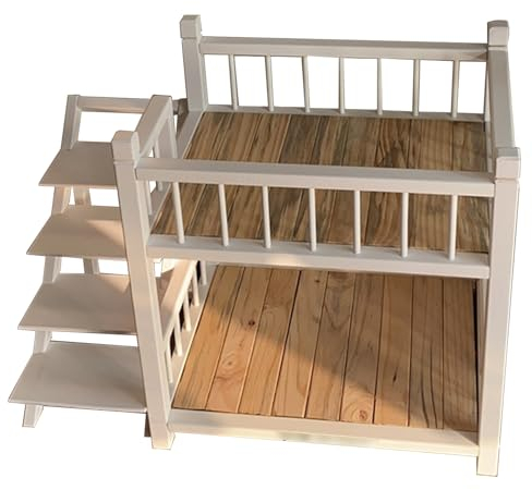 Etagenbett für kleine Hunde und mittelgroße Hunde mit Treppe und erhöhter Sitzstange, doppellagiger Holzrahmen, Hunde abnehmbare doppelte Schicht Haustier Bett mit Treppe(Size:XL,Color:Weiß)