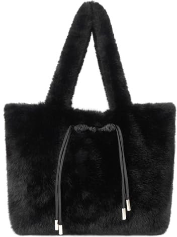 Meliyya Fellimitat Handtasche Damen Plüsch Schultertasche Winter Kunstpelz Große Shopper Arbeit Tote Bag, Schwarz