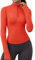 iWoo T-Shirt Damen Gym Top Sportshirt Atmungsativ Langarmshirt Half Zip Sportjacke Sweatshirt Laufshirt mit Halbem Reißverschluss und Daumenloch Orange S