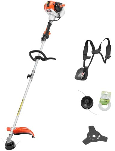 VEVOR String Trimmer, 25.2CC 2-Stroke, Gas Powered Weed Wacker, 16.9 Cordless Grass Trimmer, Multi-Functional Lawn Edger with Shoulder Strap & 3T Blade, Weed Eater for Quick Grass Cleaning