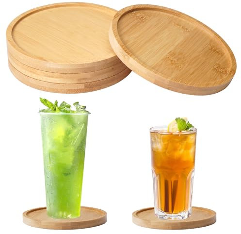 4 Stück Holzuntersetzer Rund, 12cm Holz Kerzenuntersetzer, Bambus Untersetzer, Glasuntersetzer Holz, Kaffeeuntersetzer Aus Holz für Getränke, Bar, Tassen, Glas - Tischuntersetzer Tassenuntersetzer
