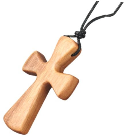 VALICLUD Handmade Wooden Cross Pendant Necklace for Men Women Delicate Cross Necklace Olive Wood Stylish Present