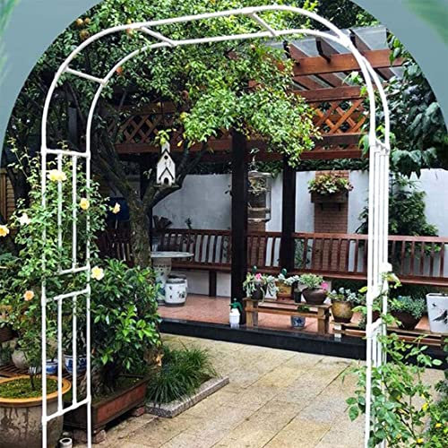 Gartentor aus Metall, für den Garten, Hochzeit, Stahl-Gartenbogen, Terrassentor, wetterfest und freistehend, mit Sockel, einfach zu montieren, weiß, 300 x 240 cm