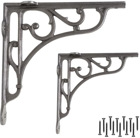 EDUWURXS Industrial Cast Iron Ornate Shelving Brackets Pack of 2 8X8 Heavy Duty Wall Brackets for Shelves, Kitchen Shelves, Living Room, Additional