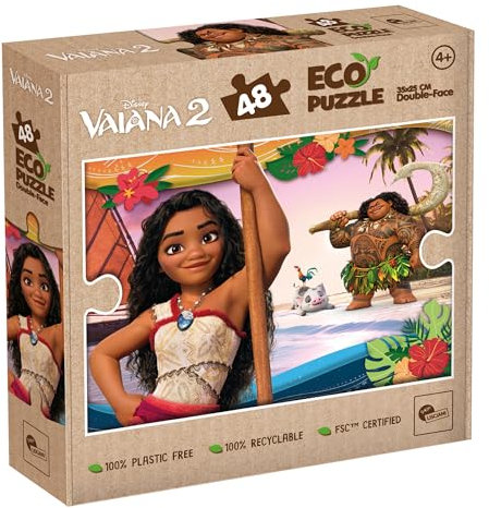 Lisciani - Puzzle Disney VAIANA 2-48 Teile Doppelseitiges Puzzle für Kinder ab 4 Jahren - Rückseite Zum Ausmalen - Format 25x35 cm - Kreative Aktivität Vaiana - Geburtstagsgeschenkidee