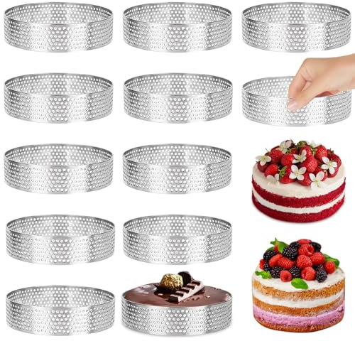 12 Stück Tartelette Förmchen, Tortenringe mit Löchern Mousse - Dessertringe 8 cm Dessert Mousse Ring Runde Torten Ringe 430 Edelstahl Perforierter Crumpet Rings für Torten Mousse Quiche Muffins