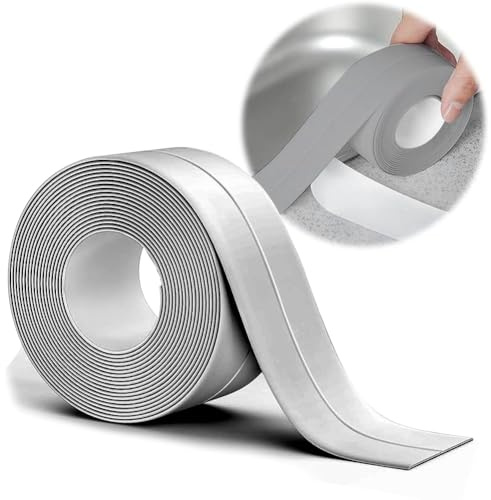 Joint Salle de Bain Gris 16 x 16 mm 12 m Plinthe Souple Autocollant | PVC, Anti-moisissure, Calfeutrage, Étanche pour Baignoire, Salle de Bain, Cuisine