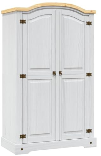 ChicAbode Kiefer Kleiderschrank Mexiko-Stil Corona 2 Türen Weiß | Garderobenschrank, Schlafzimmerschrank, Dielenschrank, Holzschrank