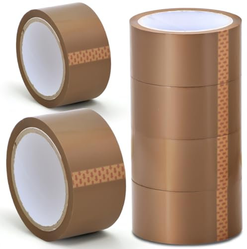 Stick Well Packaging Tape - 48mm X 66m, Heavy Duty, Low Noise, Secure & Sticky Brown Parcel Tape for Packing Boxes, Moving Boxes, Packing Tape Strong for Moving House (Brown, 6 Rolls)