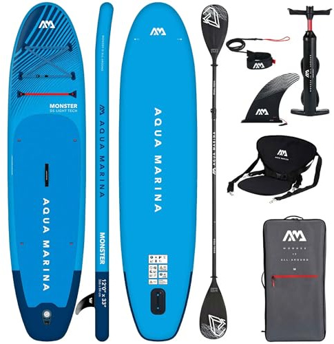 Aqua Marina Monster 12'0 – Aufblasbares SUP Board Allround 2in1 mit Kajaksitz & Doppelpaddel – Paddle Board Set für Anfänger & Fortgeschrittene – Komplettset mit Pumpe, Rucksack & Leash